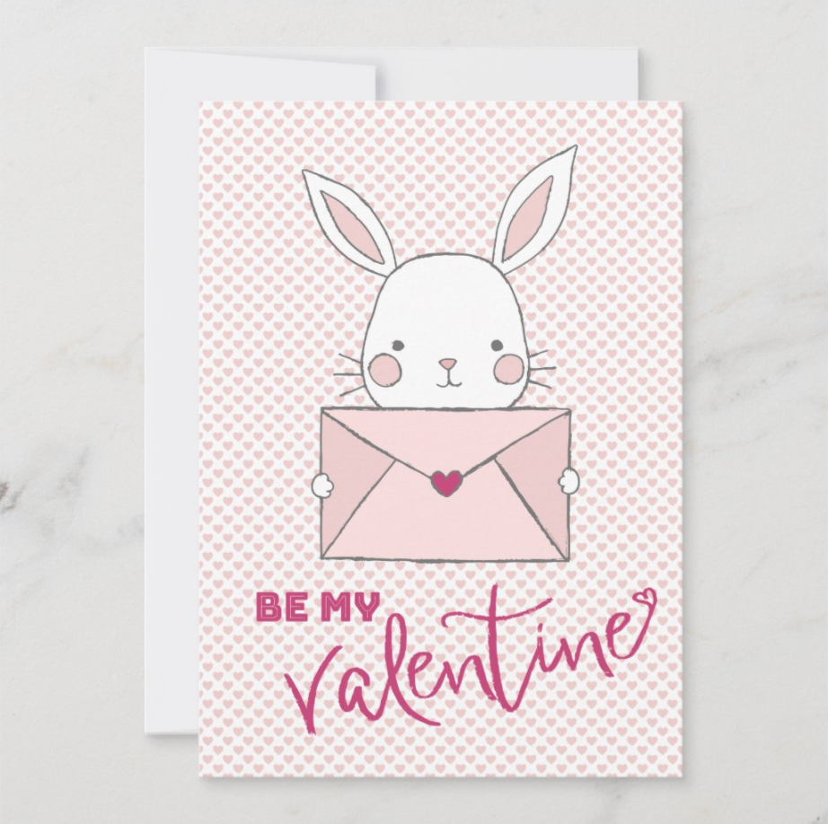 Be my Valentine White Rabbit Pink Letter Heart