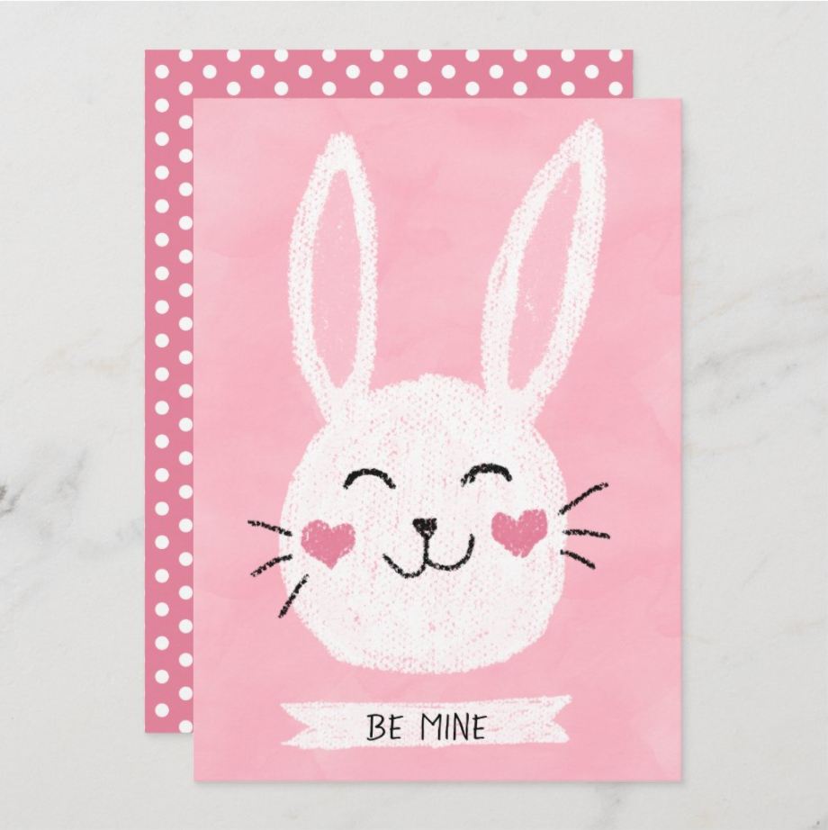 Be Mine Cute Rabbit Hearts St. Valentine's Day Holiday Card