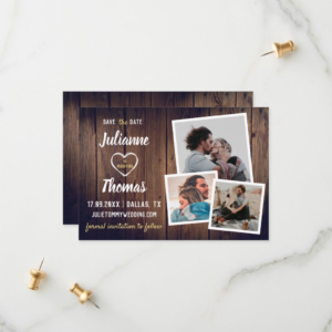Rustic Wood Photo Collage Elegant Wedding Save The Date