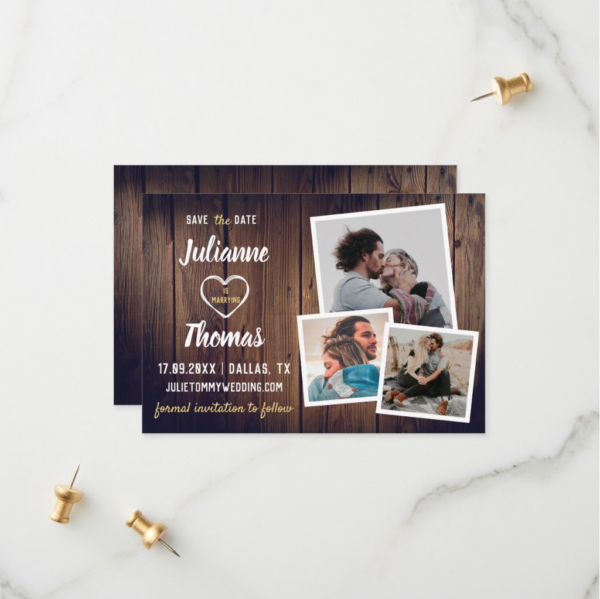 Rustic Wood Photo Collage Elegant Wedding Save The Date