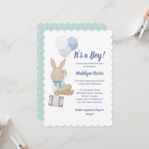Cute Bunny Blue Balloons Its a Boy Baby Shower Invitation