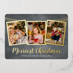 Metallic Frame Photo Collage Merriest Christmas Foil Holiday Card