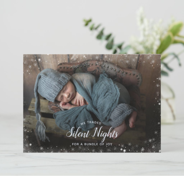 Silent Nights For Bundle Joy Xmas 4 Photos Holiday Birth Announcement