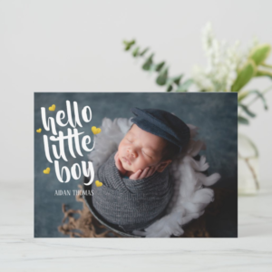 Hello little boy Gold Heart Photo Collage Birth Announcement