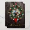 Wreath Custom Photo Merry Christmas Family Name Foil Holiday Card - Image 4