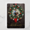 Wreath Custom Photo Merry Christmas Family Name Foil Holiday Card - Image 5