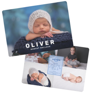 Modern Photo Collage Newborn Baby Boy Birth Announcement