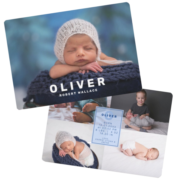 Modern Photo Collage Newborn Baby Boy Birth Announcement