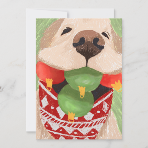 golden retriever christmas card, hand drawn, pet
