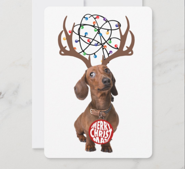 Funny Dachshund Wiener Dog Antlers Merry Christmas Holiday Card