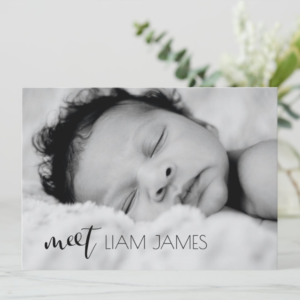Meet Script Custom Photo Collage Baby Boy Birth Announcement