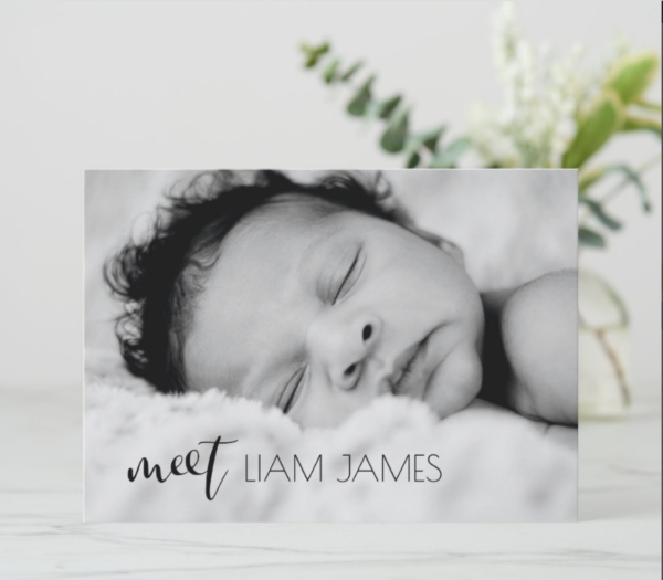 Meet Script Custom Photo Collage Baby Boy Birth Announcement