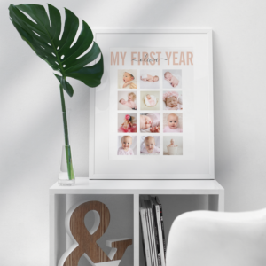 My First Year Baby Name 12 Photo Collage Poster