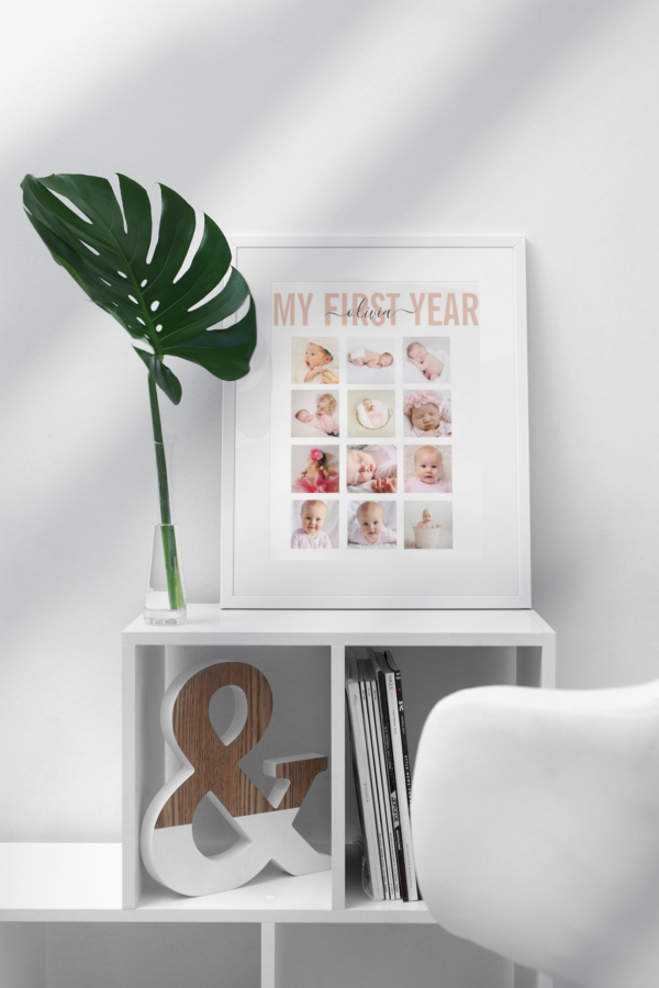 My First Year Baby Name 12 Photo Collage Poster