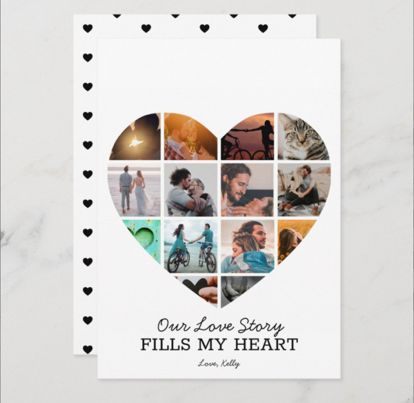 Heart Photo Collage Valentine's Day Custom Text Holiday Card